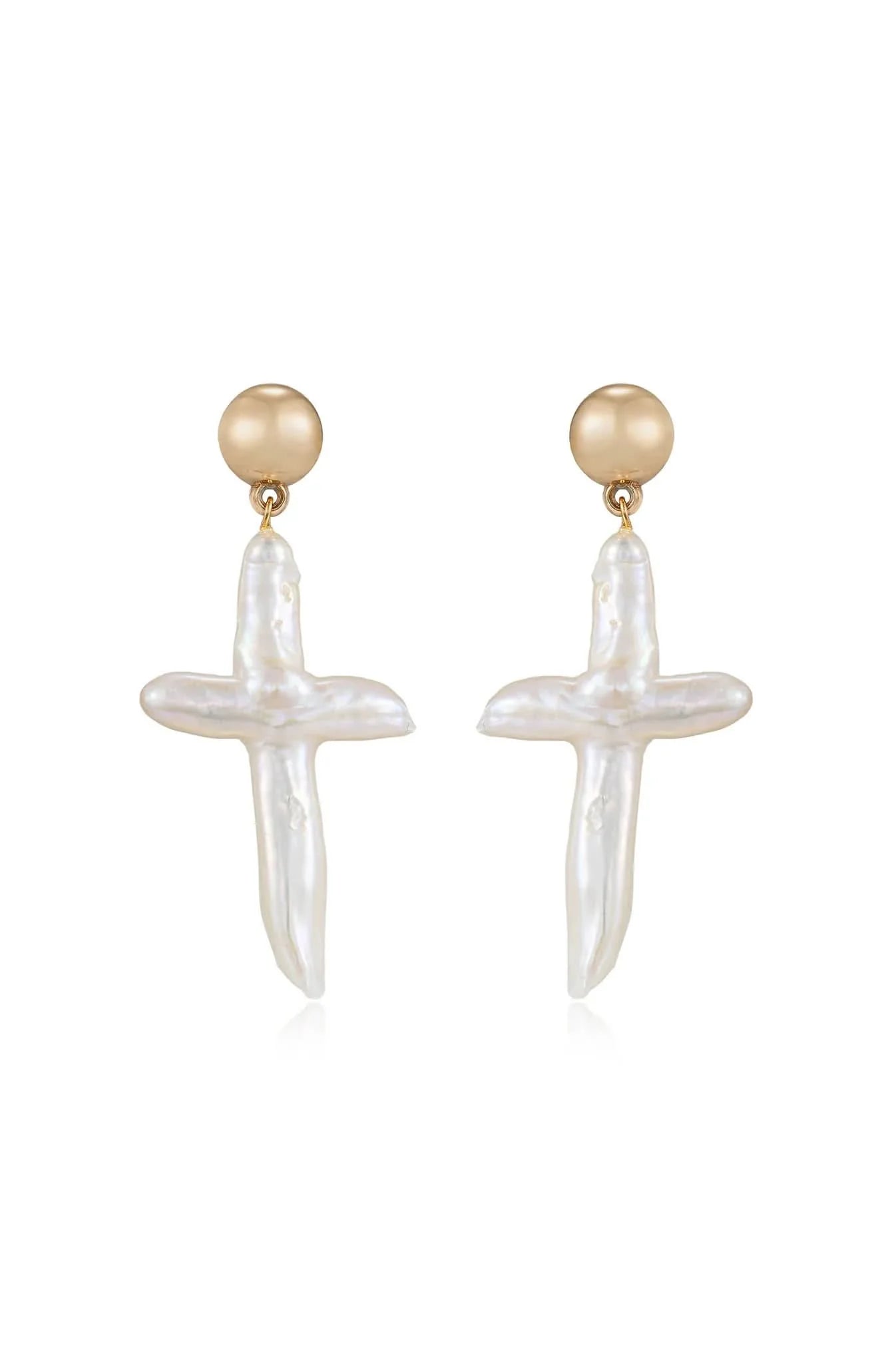 Ettika Organic Freshwater Pearl Cross Earrings