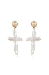 Ettika Organic Freshwater Pearl Cross Earrings