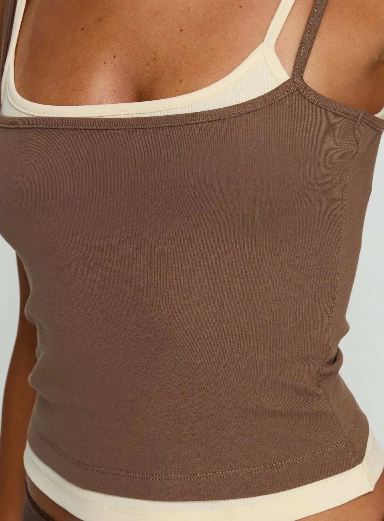 Maeka Layered Jersey Tank Top Brown Cream