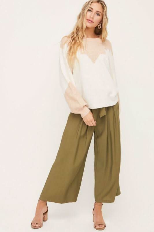 Just in Time Ivory and Blush Colorblock Crew Neck Sweater