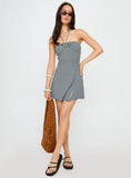 Knoxi Halter Jersey Mini Dress Blue Brown Stripe
