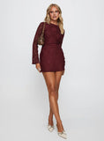 Jadee Long Sleeve Mini Dress Burgundy Floral