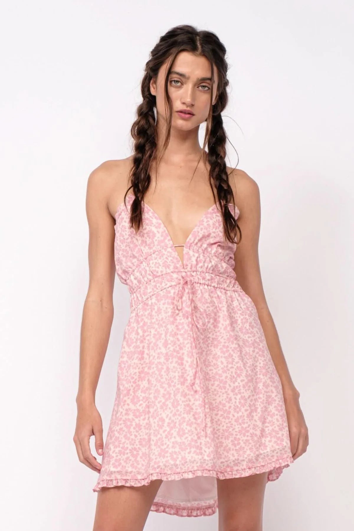 Kristen Pink Floral Halter Mini Dress