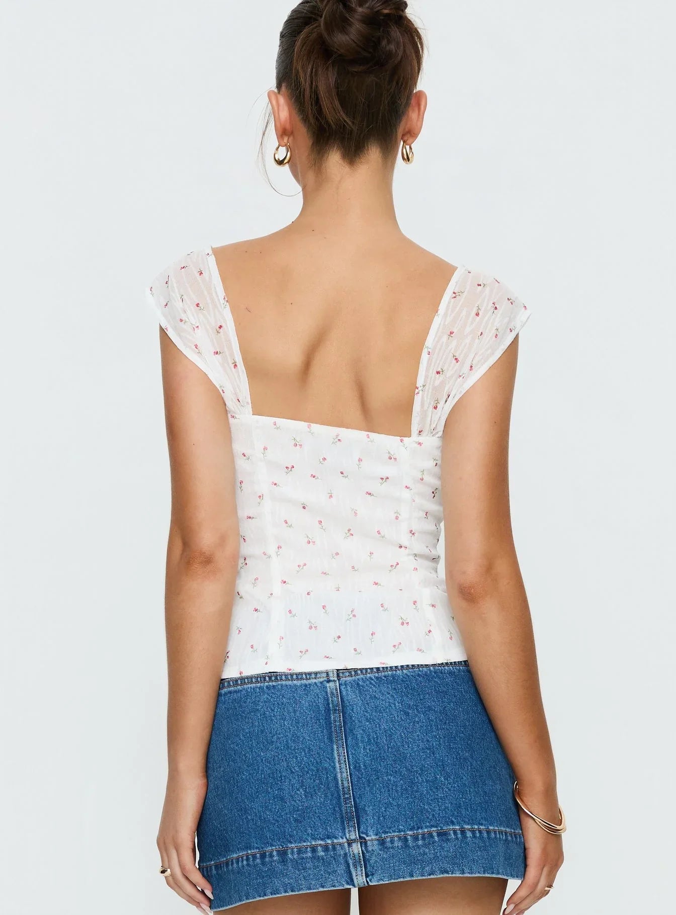 Orvena Square Neck Top White Floral