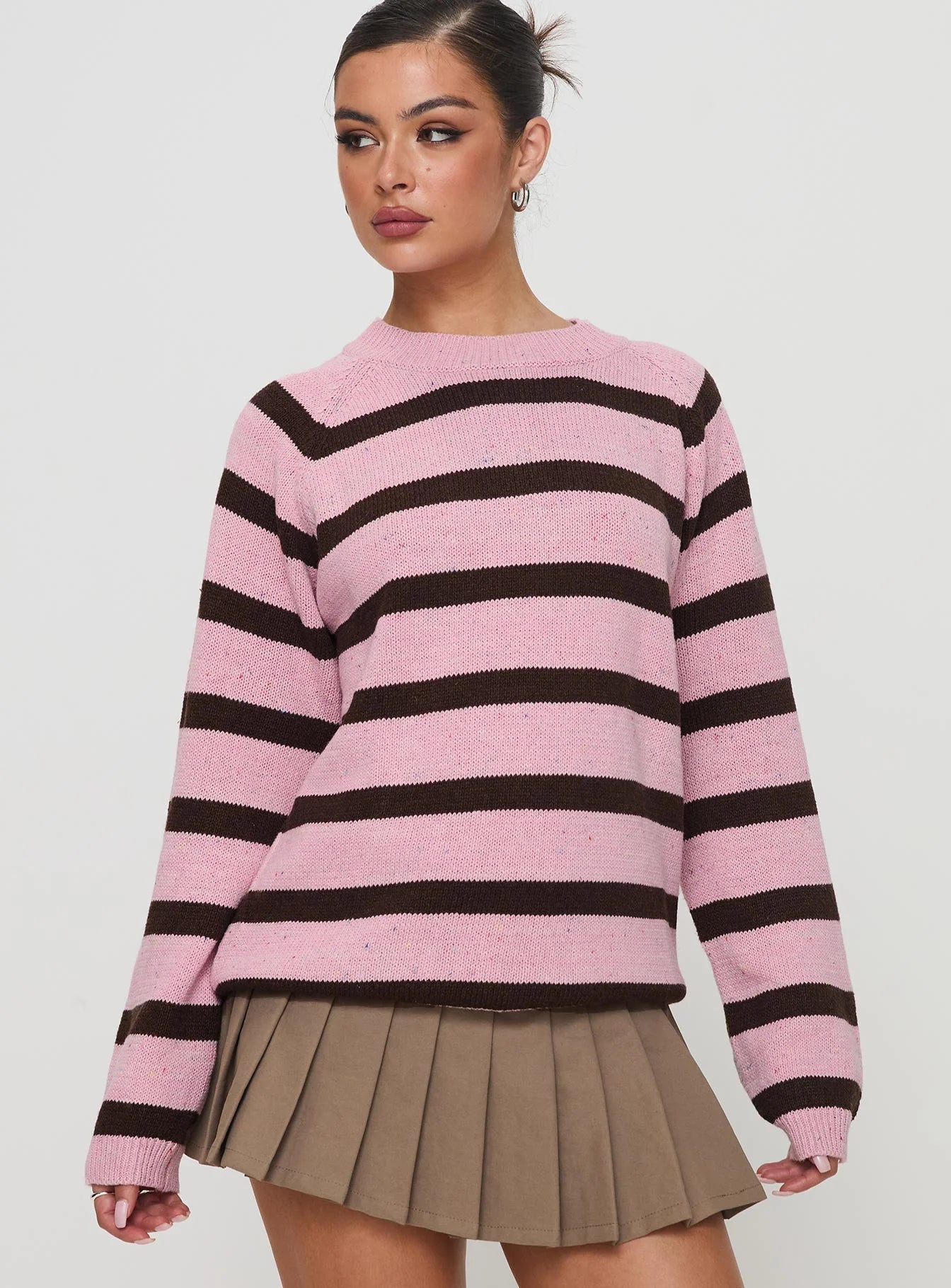Jacquette Knit Sweater Pink Brown