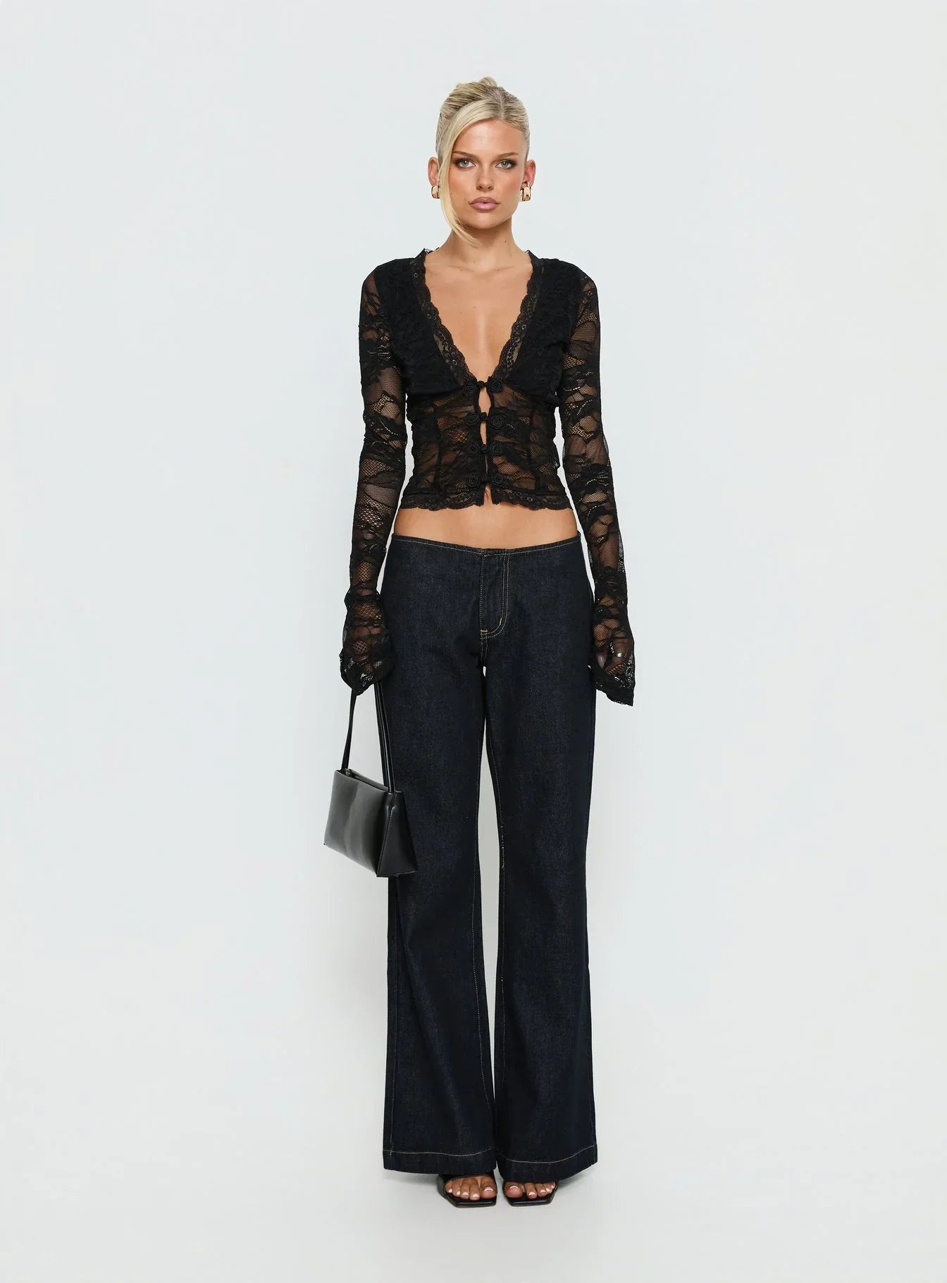 Fenne Lace Long Sleeve Top Black