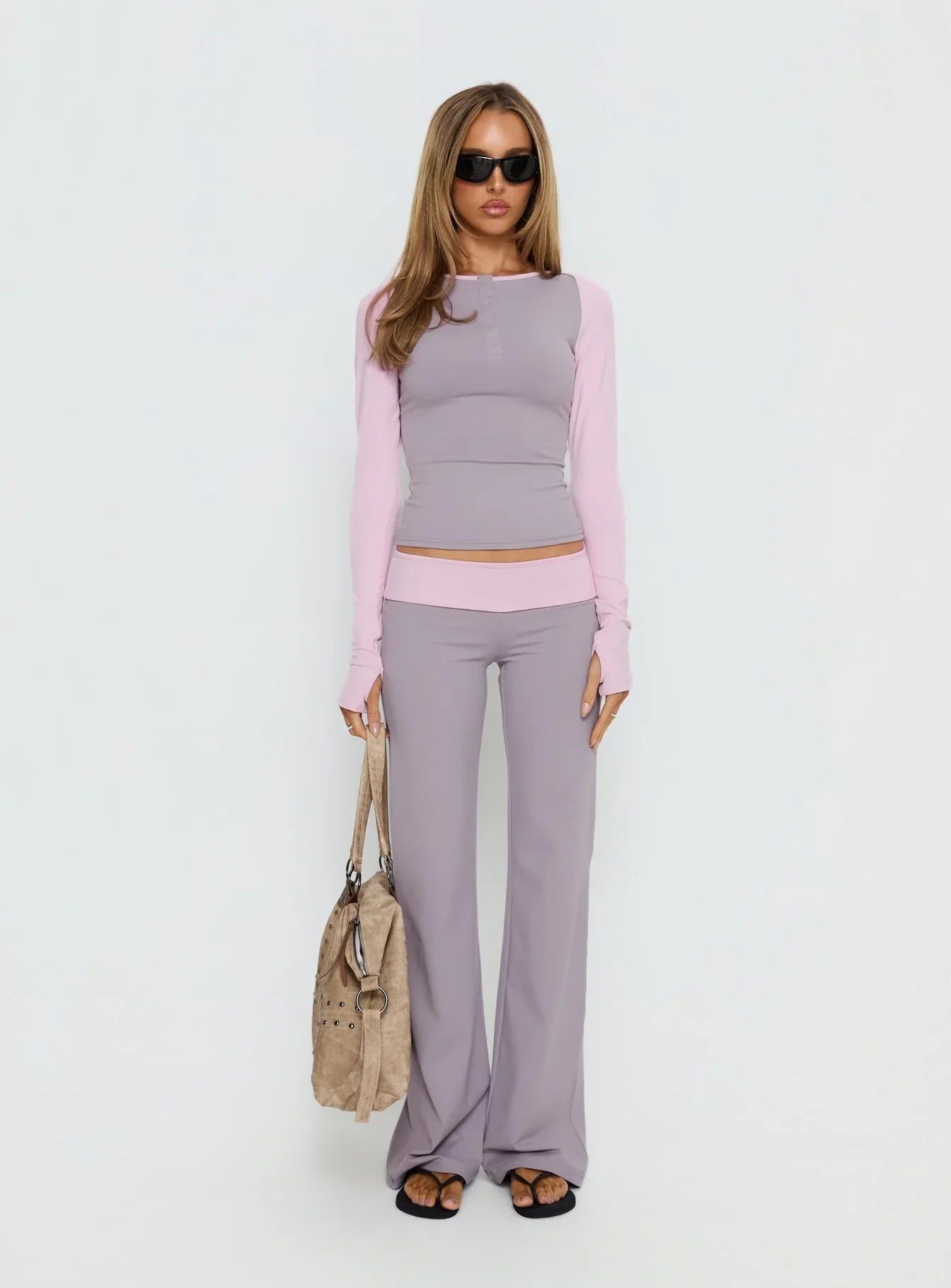 Kobee Jersey Long Sleeve Layering Top Slate Dusty Pink