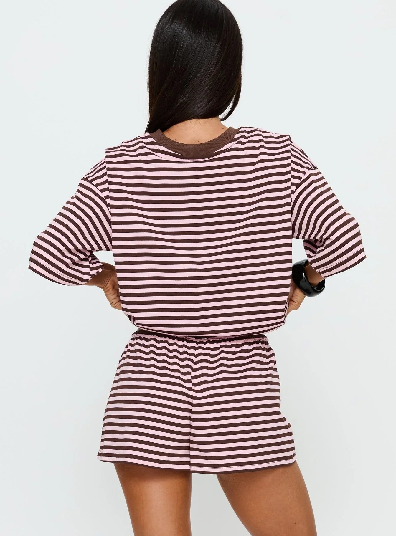 Settle Down Tie Shorts Pink / Brown Stripe