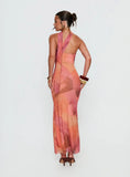 Davynn Scarf Detail Strapless Maxi Dress Pink Multi