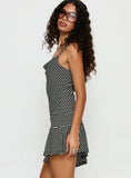 Laurela Asymmetrical Mini Dress Black White Stripe
