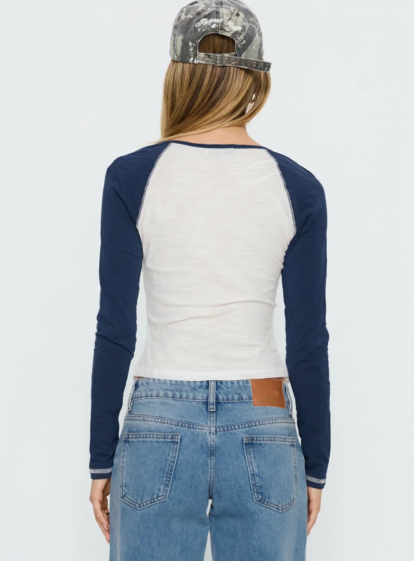 Tokyo 1990 Long Sleeve Raglan Graphic Top White Blue
