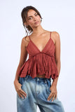 Lexi Cinnamon Ruffle Babydoll Cami Top