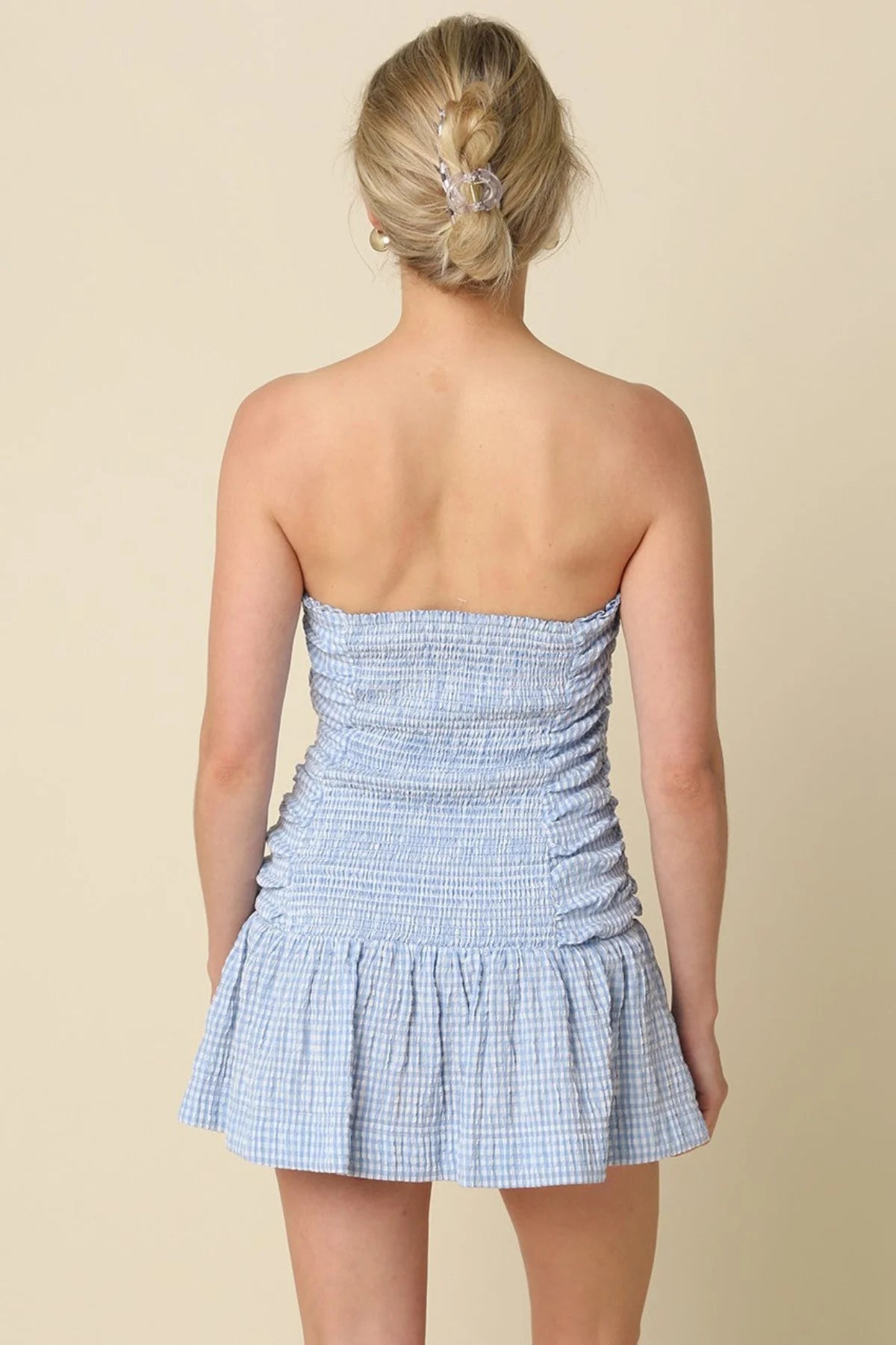 Taryn Blue Gingham Strapless Mini Dress