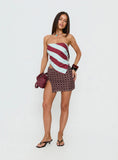 Lailana Tie Back Strapless Scarf Top Burgundy / Blue Stripe