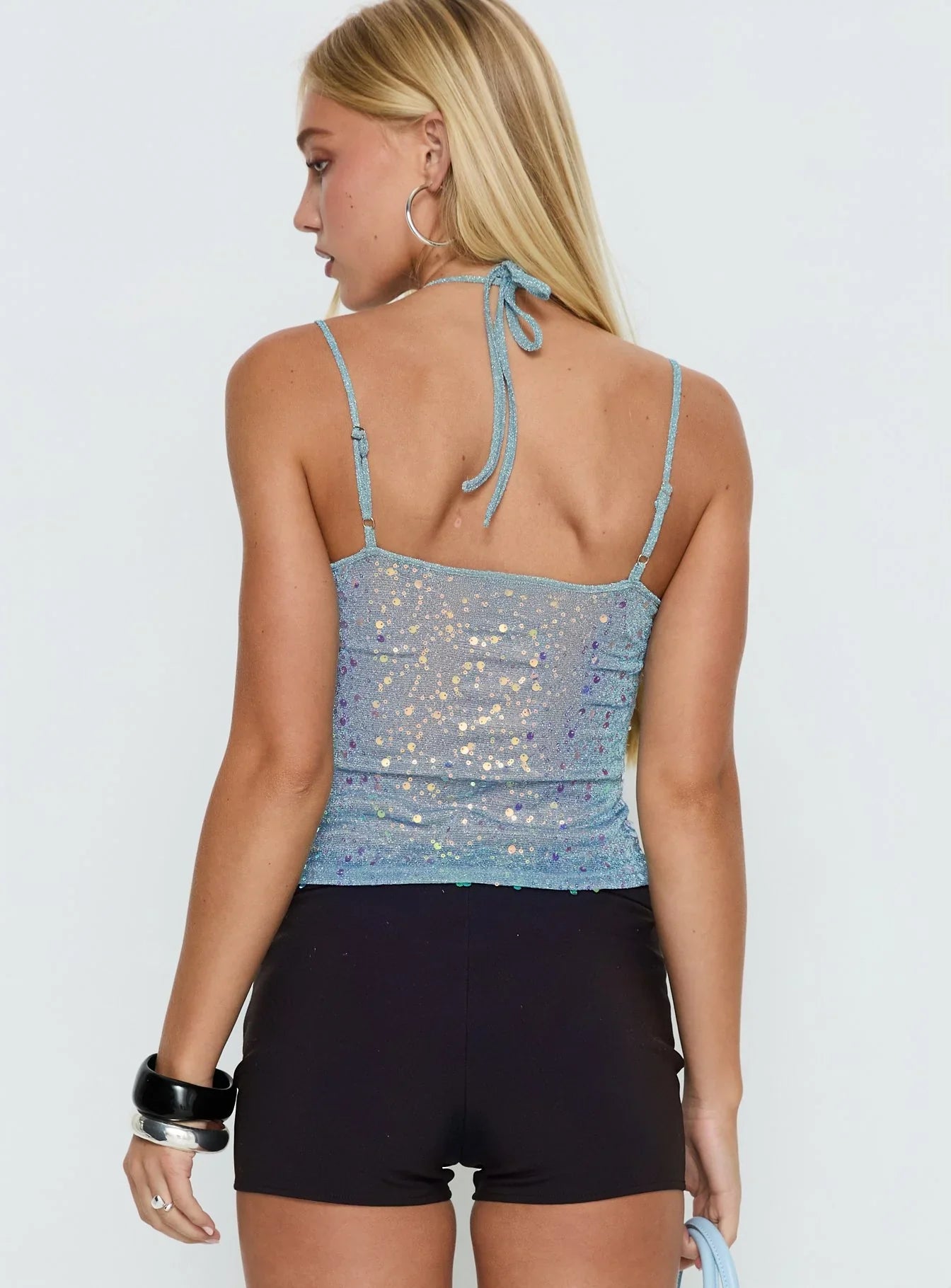 Odena Layered Sequin Cami Top Blue