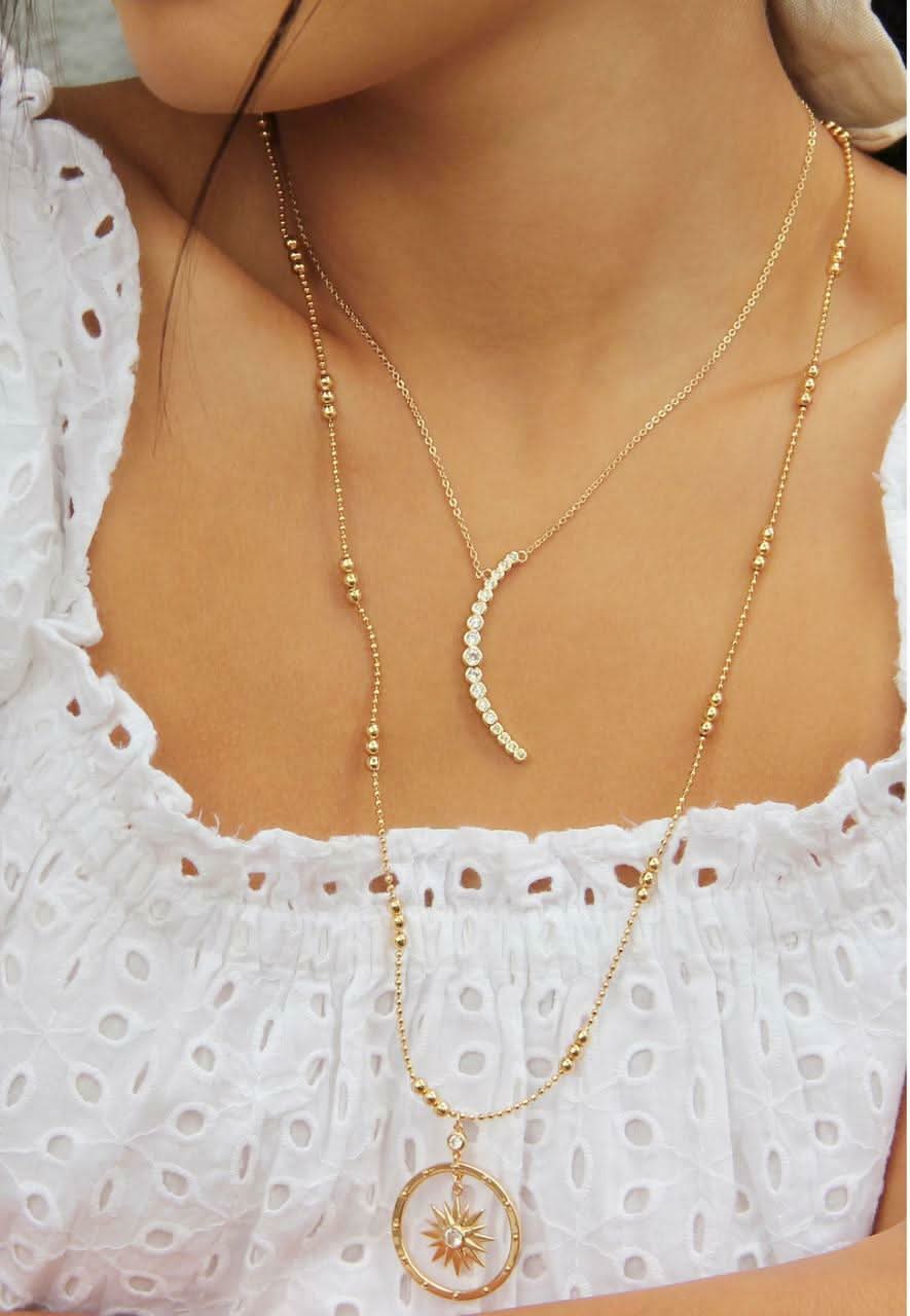 Waning Crystal Crescent Moon Necklace