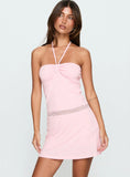 Sheer Ambition Lace Detail Tie Neck Playsuit Pink