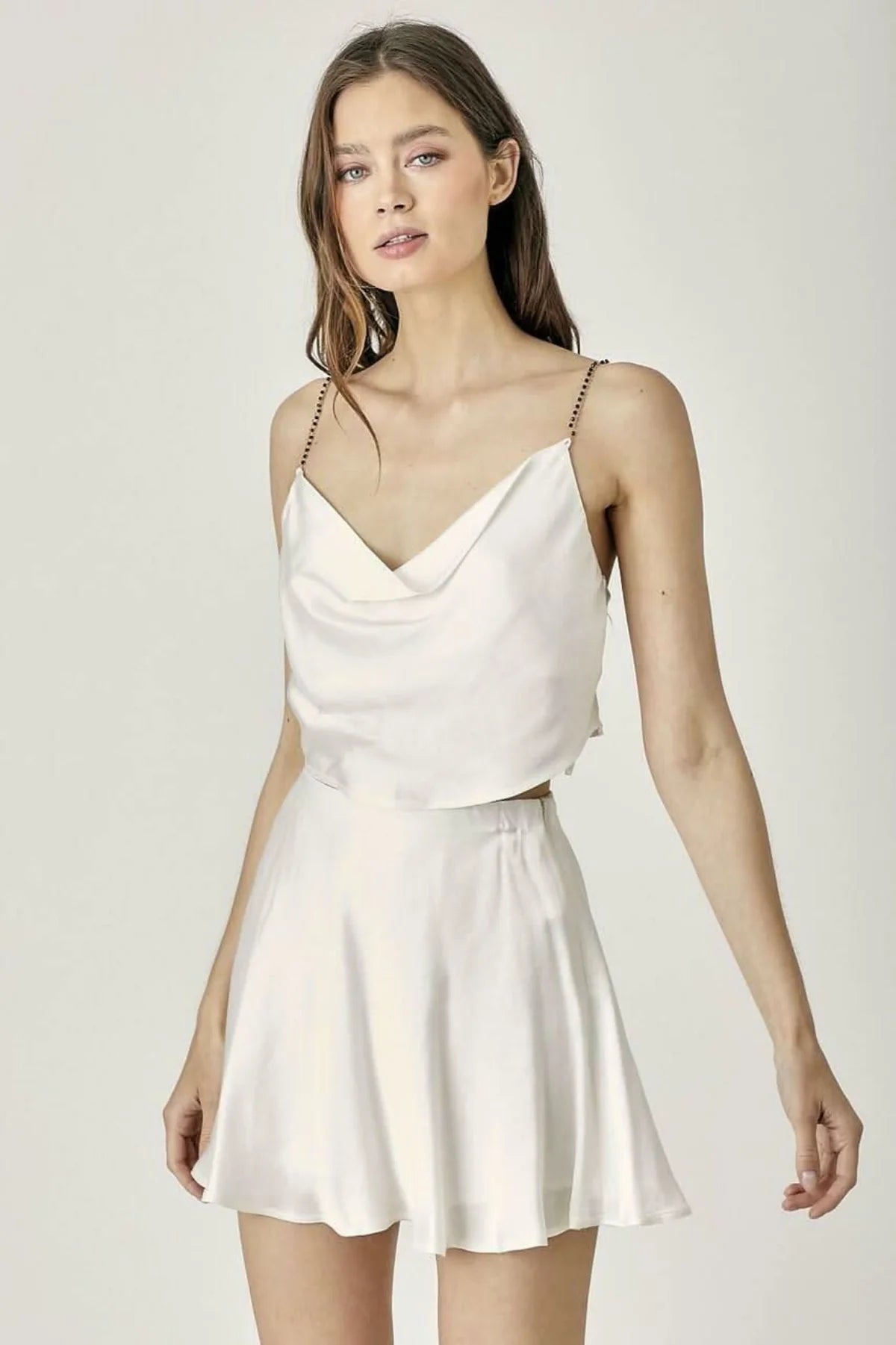 Selma White Satin Two Piece Mini Dress