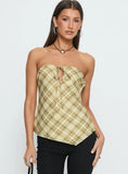 I Wonder Strapless Cut Out Top Yellow Check