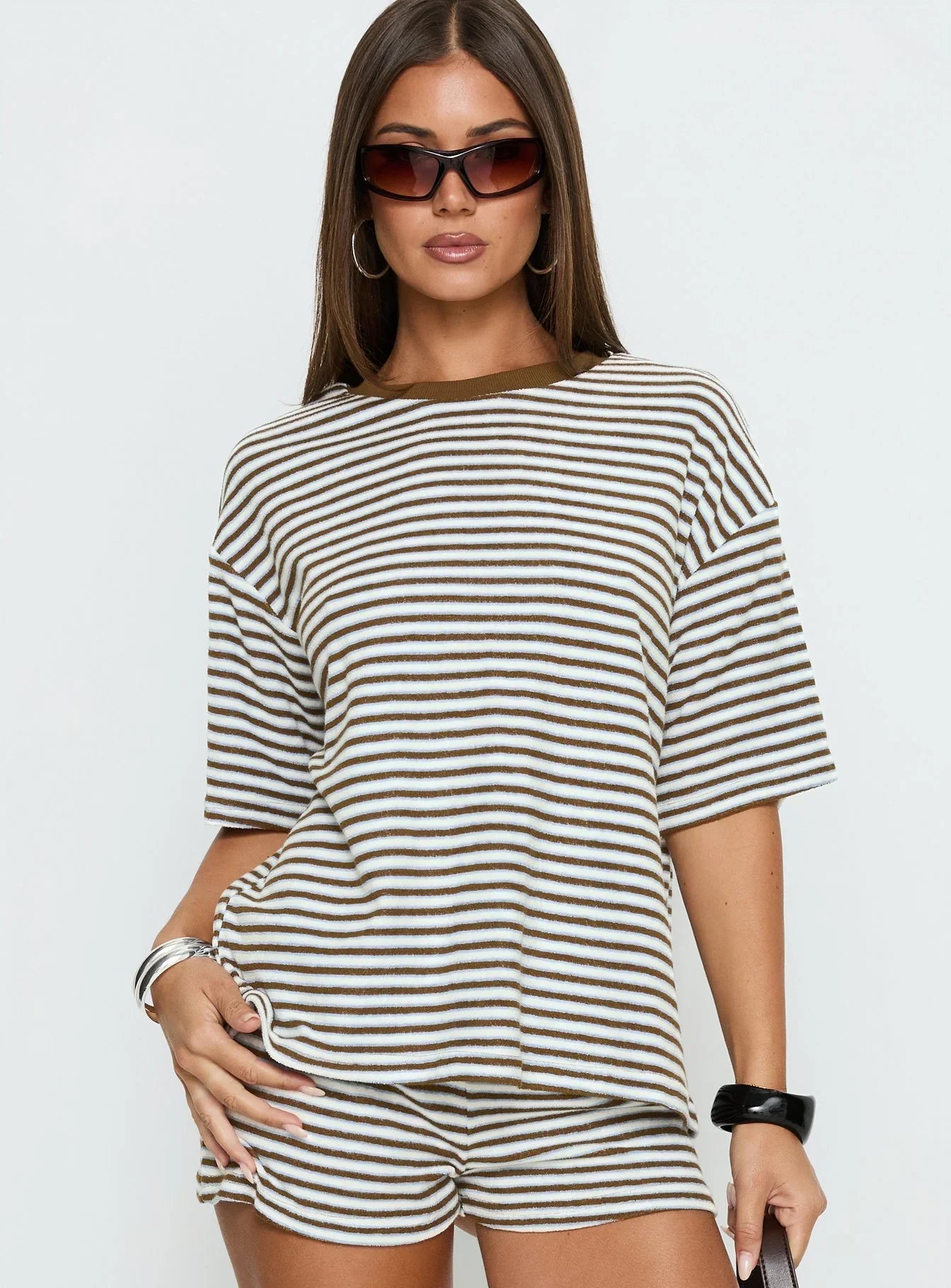 Selvina Terry Towelling Oversized Tee Multi Stripe