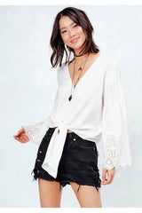 My Reflection White Eyelet Front Tie Top