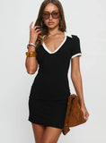 Suvi V Neck Jersey Mini Dress Black