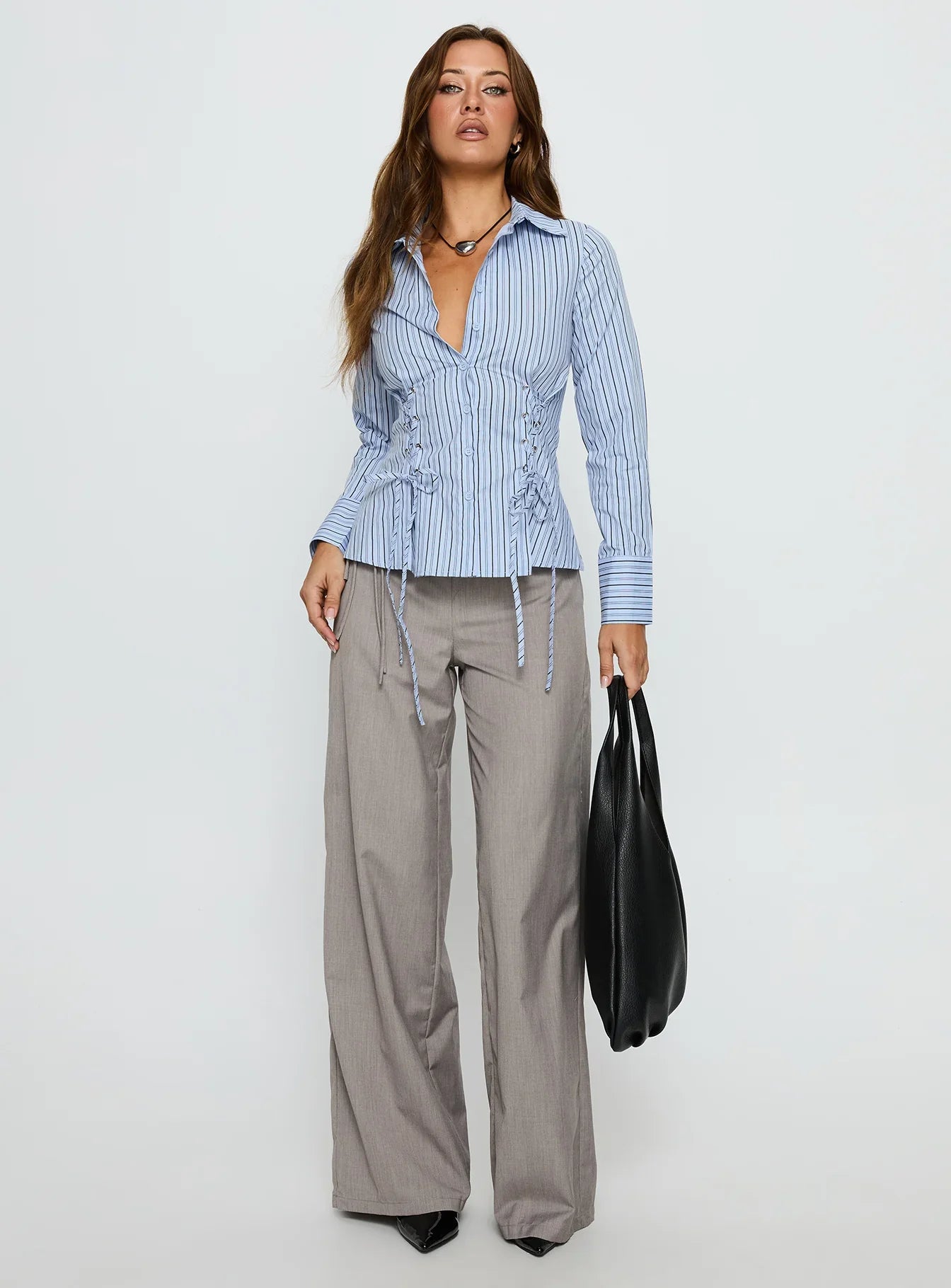 Sunisa Tie Detail Long Sleeve Top Blue Stripe
