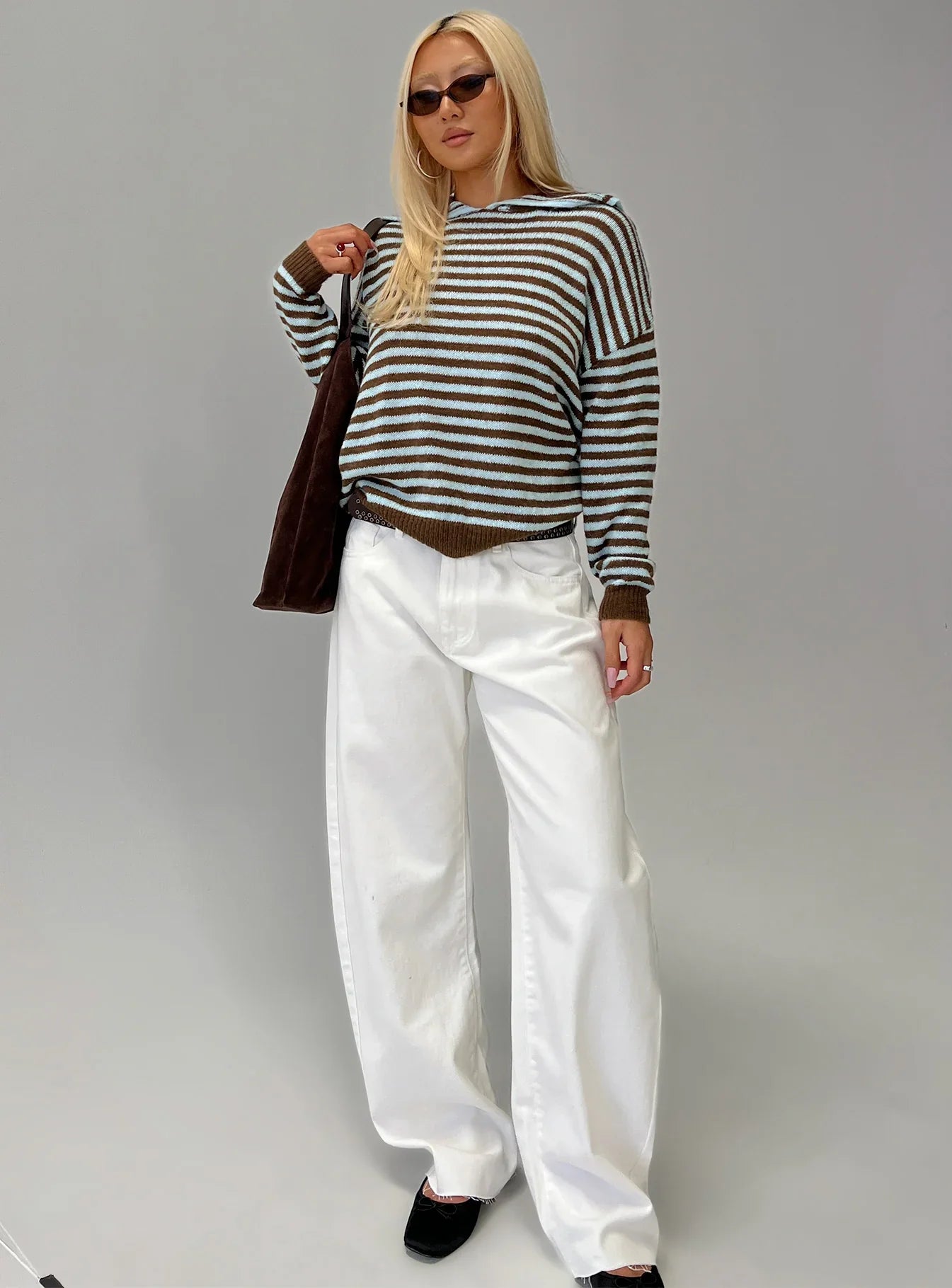 Moon Went Dark Collared Knit Sweater Stripe