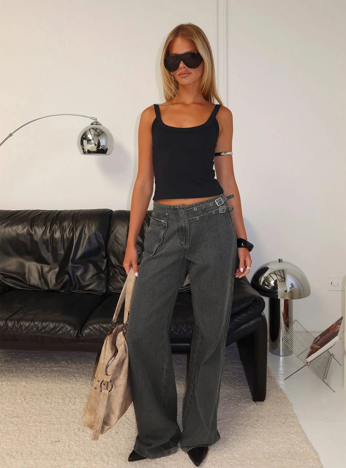 Paltrow Mid Rise Wide Leg Cargo Jeans Washed Grey