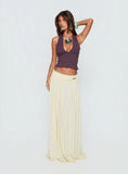 Velvet Storm Tie Detail Flowy Maxi Skirt Cream
