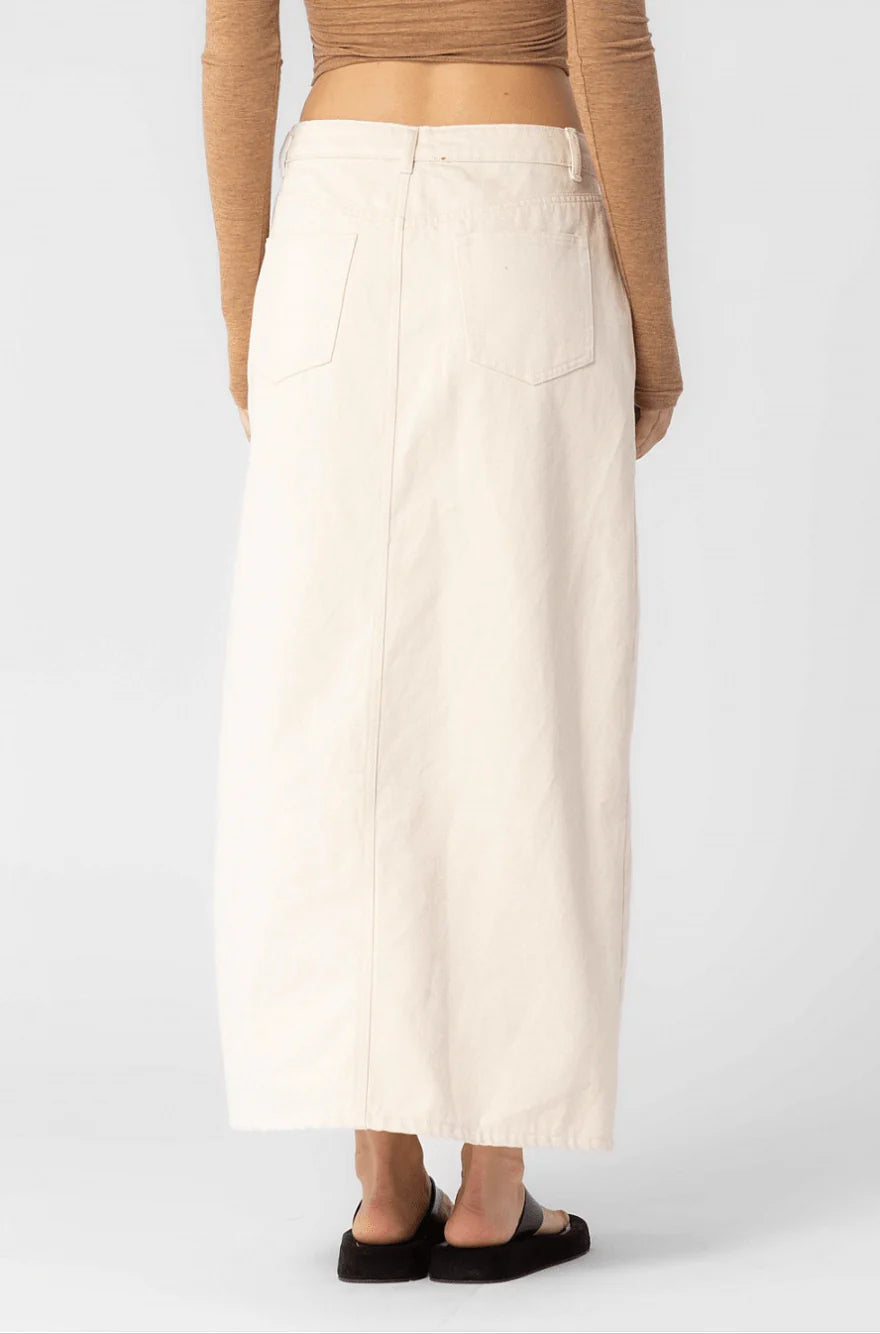 Santa Monica Ecru Denim Slit Maxi Skirt