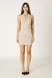 Amara Beige Halter Bodycon Mini Dress