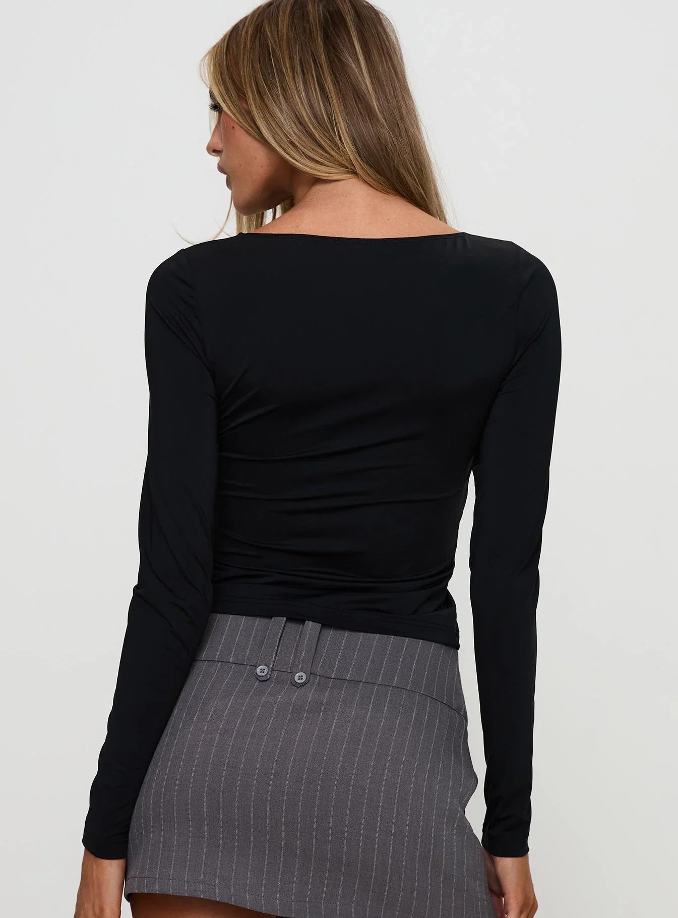 Crowded Room Button Up Long Sleeve Top Black