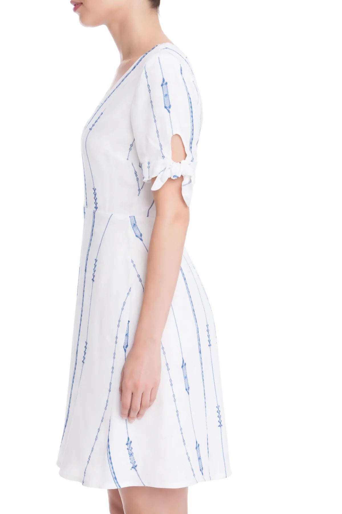 Lush Capri White and Blue Print Tie Sleeve Mini Dress