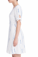 Lush Capri White and Blue Print Tie Sleeve Mini Dress