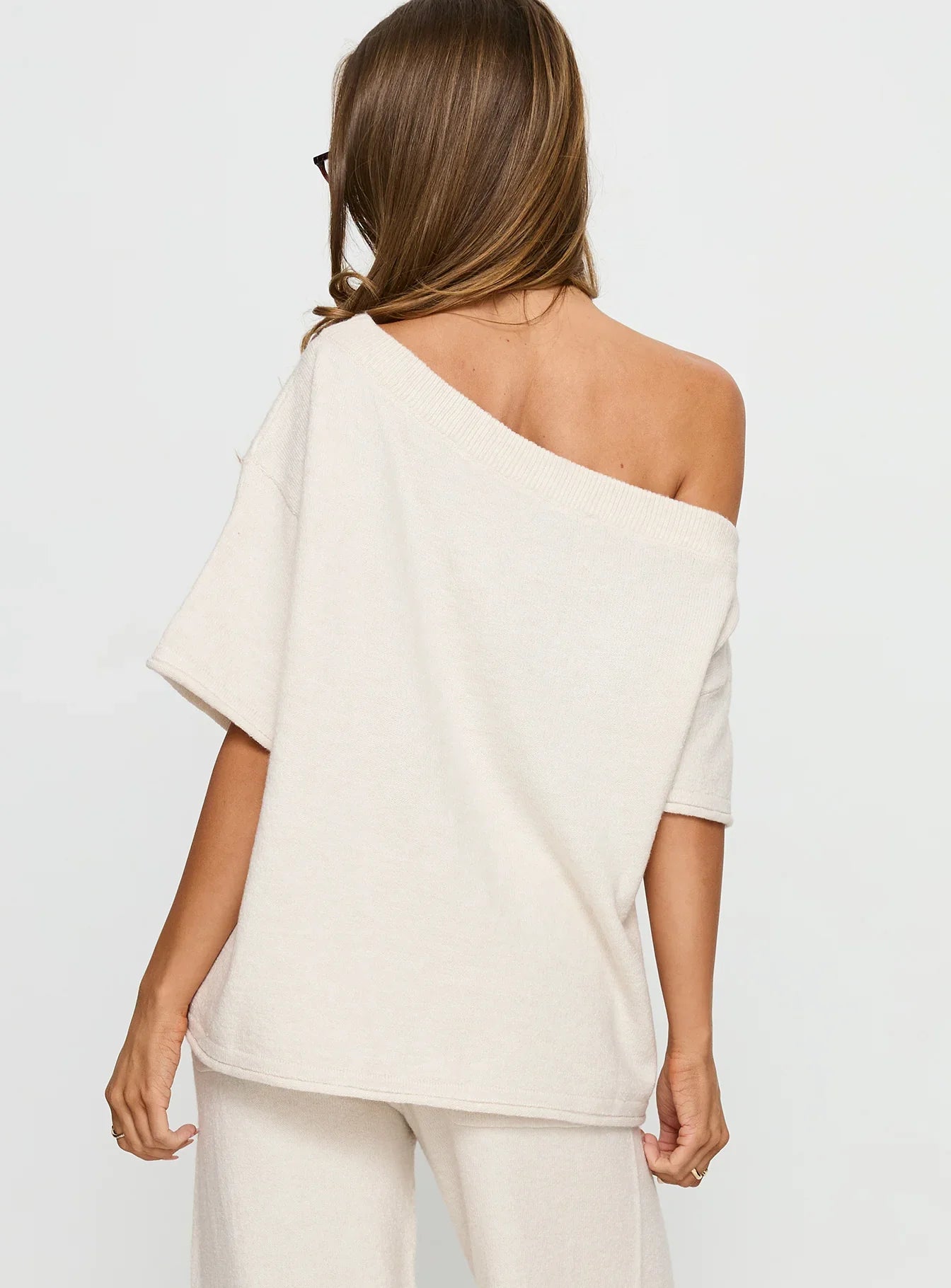 Kourta Off Shoulder Oversized Knit Top Oat