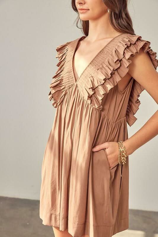 Kat Latte Ruffle Romper Dress