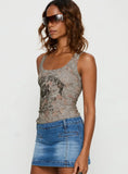Rose Rockstar Eyelet Cargo Graphic Tank Camouflage