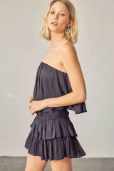 Monaco Vintage Black Strapless Ruffle Romper