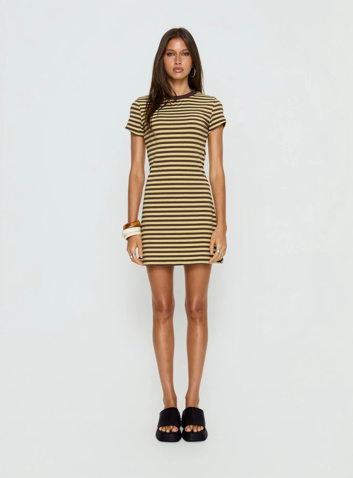 Settle Down Short Sleeve Mini Dress Yellow Stripe