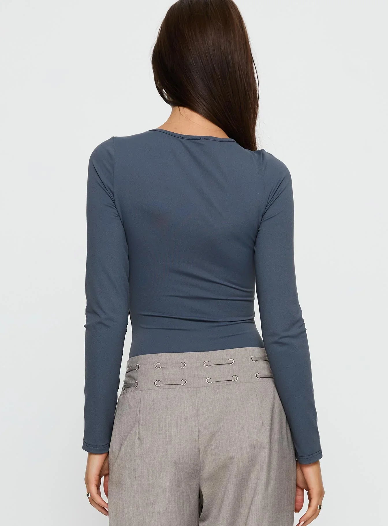 Make It Yours Cut Out Long Sleeve Bodysuit Slate
