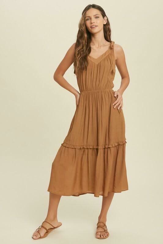 Why Wait Gucci Brown Tie Strap Midi Dress