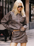 Tanza Faux Leather Mini Skirt Brown Red
