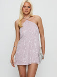 Cassy Necklace Halter Mini Dress Pale Purple