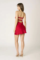 Gia Red Satin Strapless Mini Dress