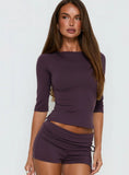 Daily Define Boatneck 3/4 Sleeve Top Aubergine