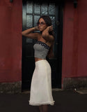 Rosette Frill Midi Skirt Cream