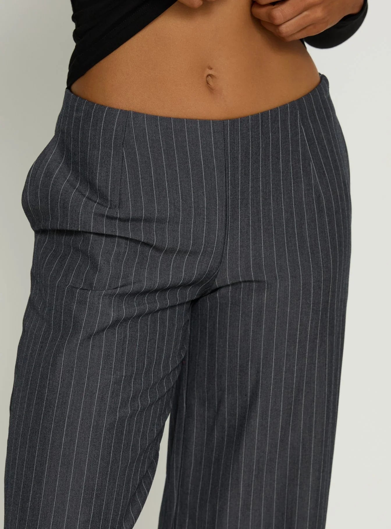 Khane Low Rise Wide Leg Pant Charcoal Pinstripe