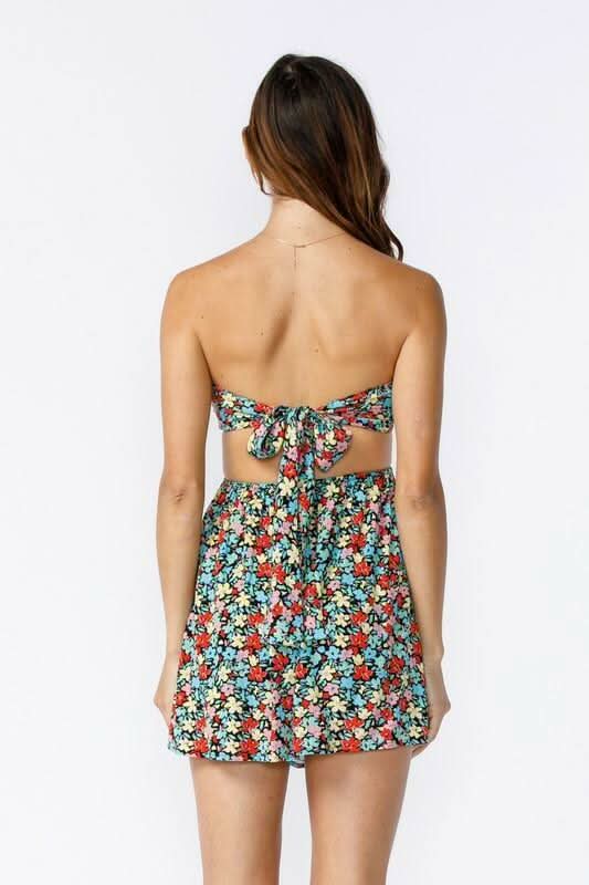 Ambrosia Blue and Red Floral Print Strapless Mini Dress