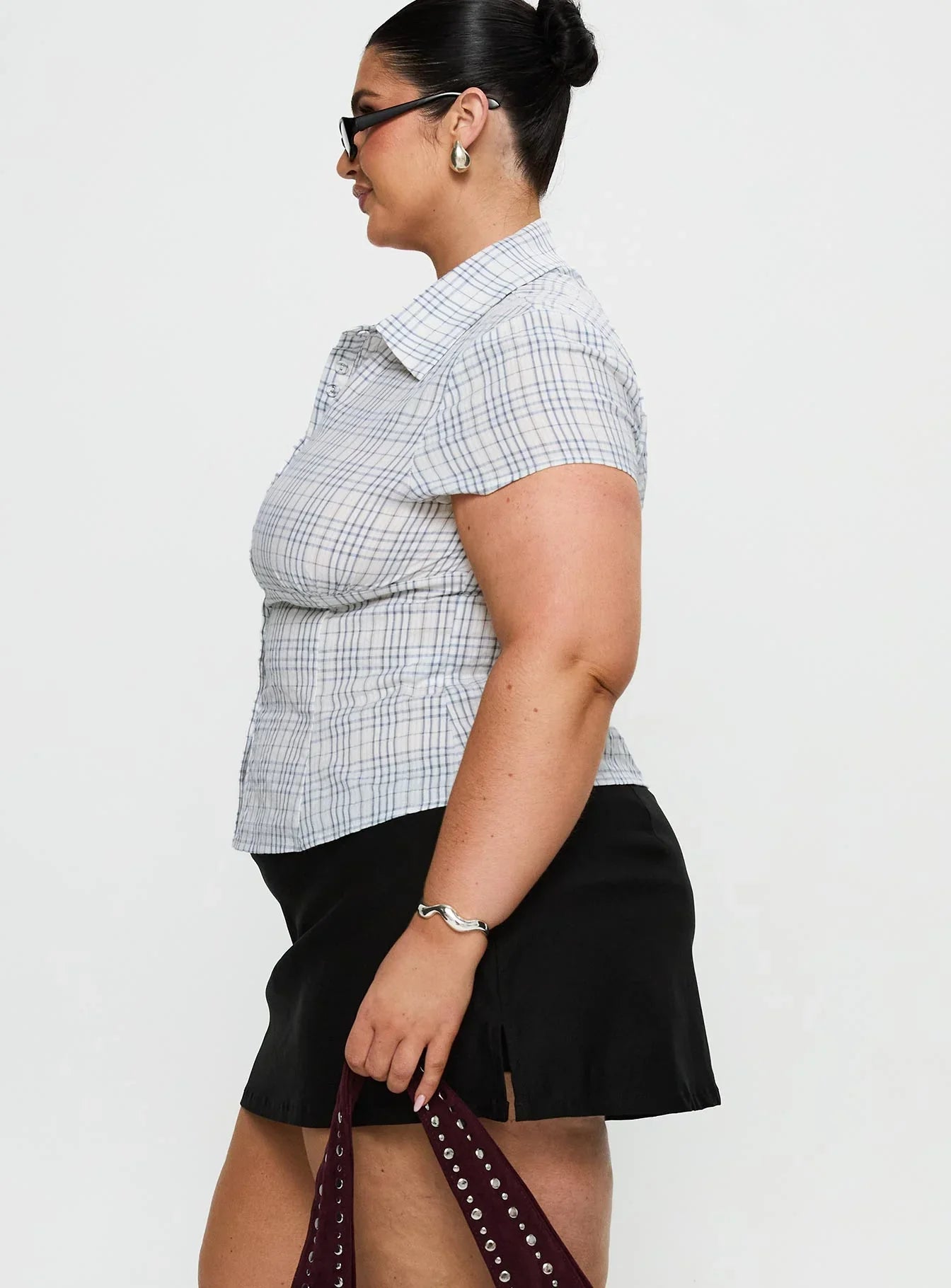 Cottesloe Blouse Top Blue Check Curve
